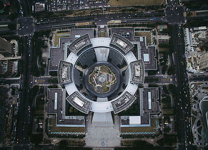图形化航拍圆形建筑杭州市民中心背景