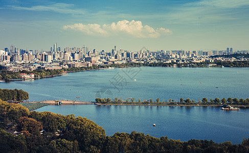 西湖杭州 城市风景 全景 背景图片