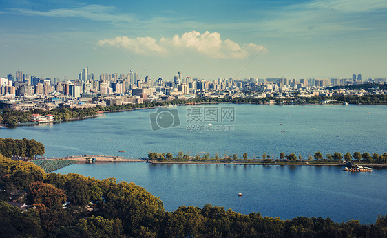 西湖杭州 城市风景 全景 背景图片