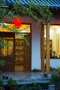 中式茶馆黄昏时候的茶舍背景