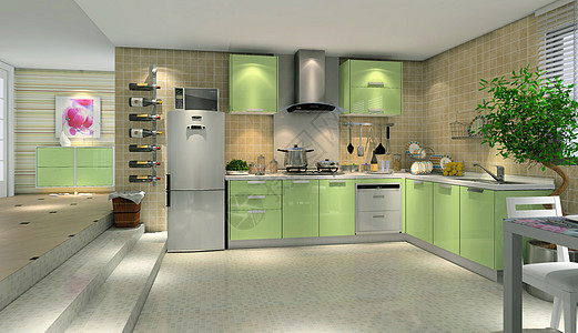 绿色厨房效果图图片