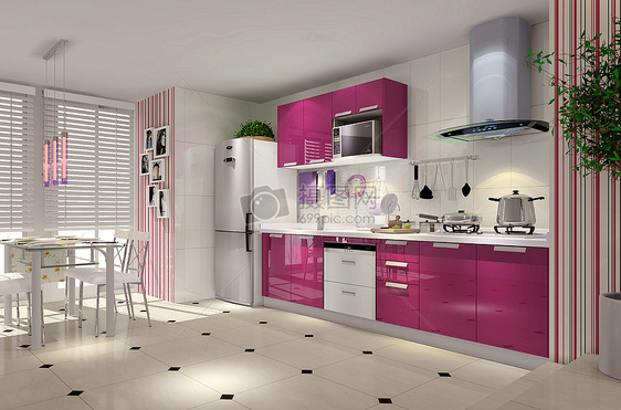 粉色系厨房效果图图片