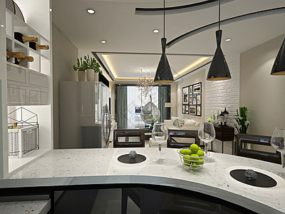 厨房3D效果图现代风格餐厅厨房效果图背景