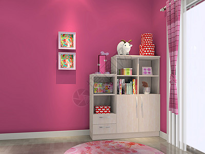 卡通可爱房子粉嫩色的儿童房效果图背景
