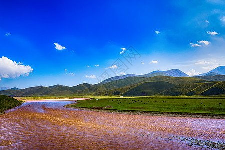 湖 草原蓝天泥潭高清图片