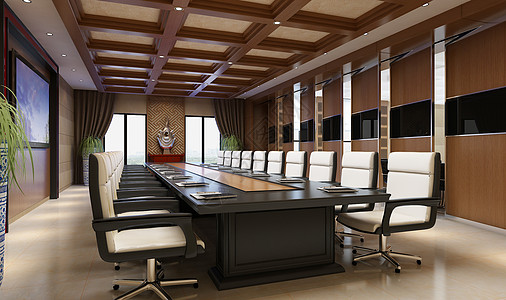 纯木质装修会议室效果图图片