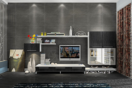 黑白灰风格电视背景墙背景图片