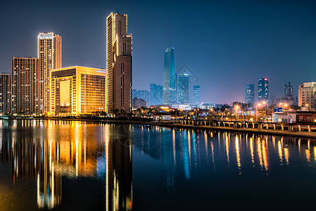 天津海河沿岸夜景背景图片