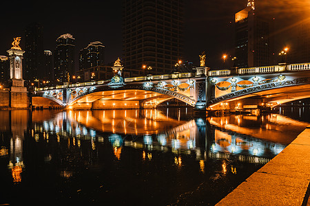 天津海河沿岸夜景背景图片