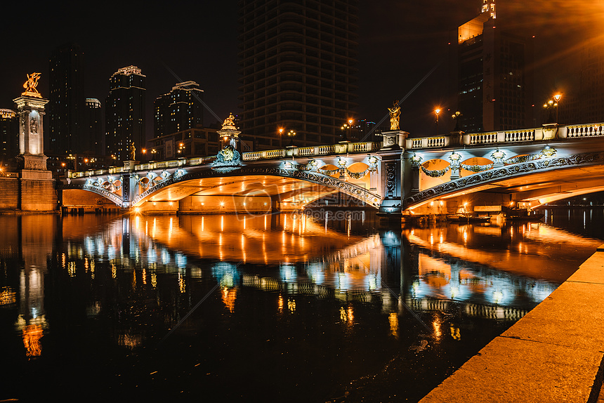 天津海河沿岸夜景图片