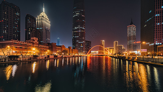 天津海河沿岸夜景背景图片