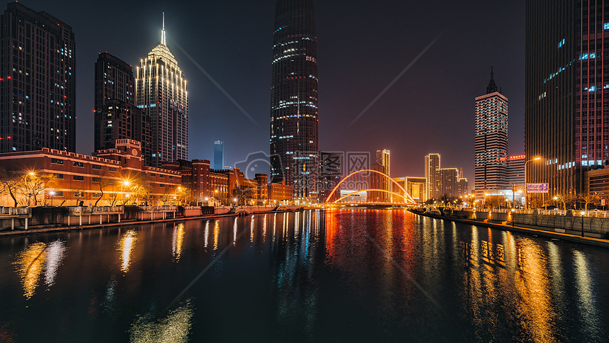 天津海河沿岸夜景图片