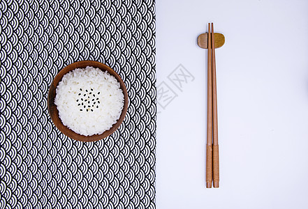 餐饮桌面极简黑芝麻白米饭主食餐具套装餐布背景