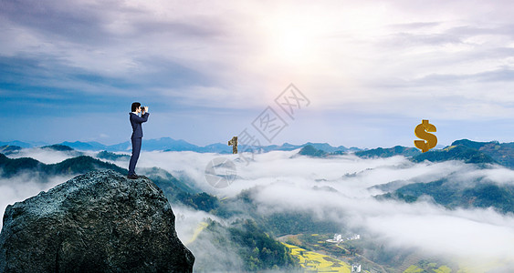 金钱banner男子望向远处山顶的金钱设计图片