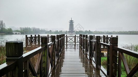 白鹭塔入梅雨天图片素材