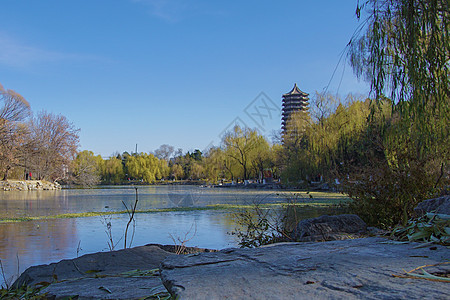 北京大学西门北大未名湖背景