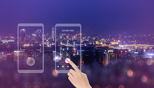 手机输入界面移动应用界面女士手指夜晚城市高楼背景设计图片
