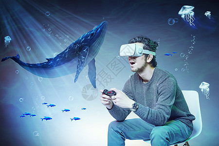 头戴VR在海底遇见鲨鱼图片