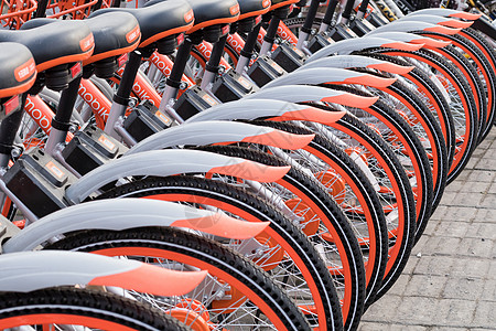 共享经济整齐排列的共享单车背景