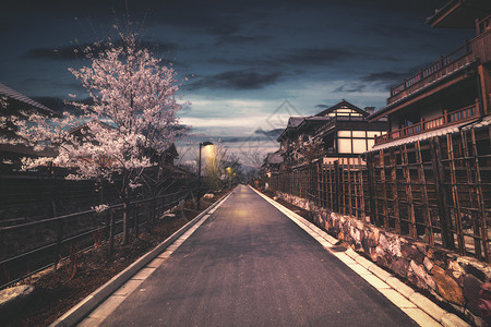 樱花小路日本樱花建筑高清图片