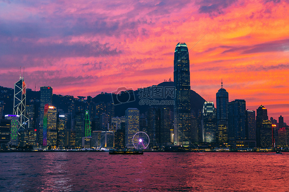 香港维多利亚港的火烧云图片