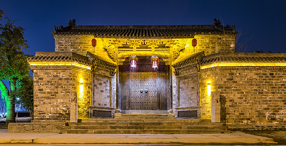 千户古宅灯火通明的明清古建筑背景