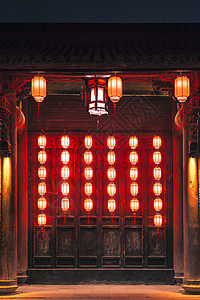 喜庆的中国传统节日古建筑上挂满了灯笼背景图片