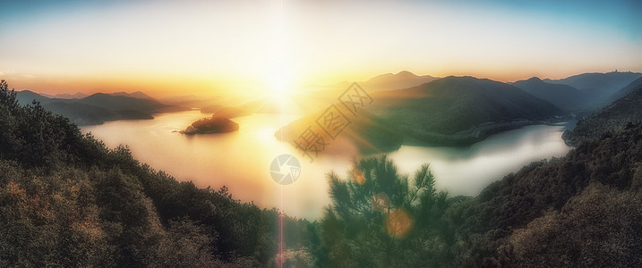 宁波镇海阳光下的九龙湖背景