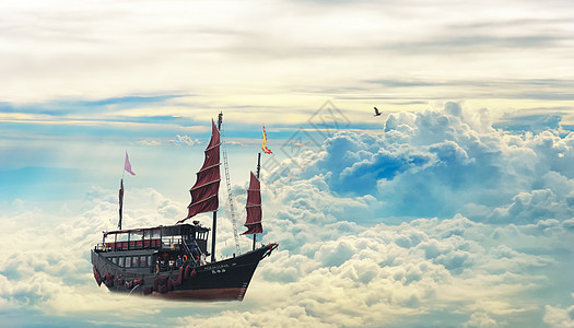 船在天空中云层漂浮图片