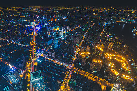 上海明珠俯拍城市风光夜景背景