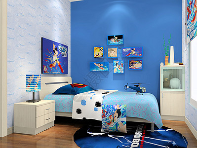 蓝色卡通卧室效果图图片
