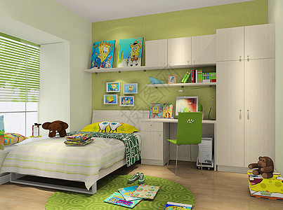 卡通绿色花藤绿色系主卧室效果图背景