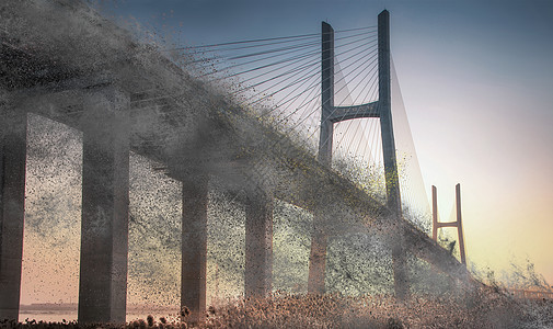 城市建筑大厦爆炸灾难坍塌大桥背景图片