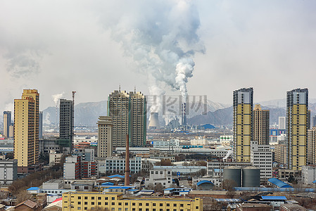 城市风光工厂烟囱污染背景图片