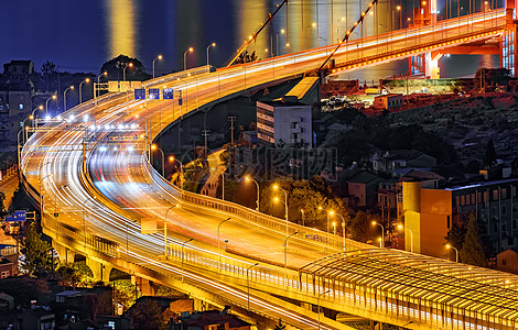 桥梁夜景城市夜景道路引道特写背景