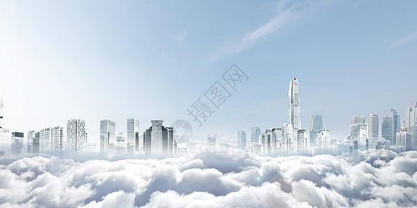 云层之上的建筑物图片