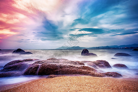 大海岩石沙滩高清图片
