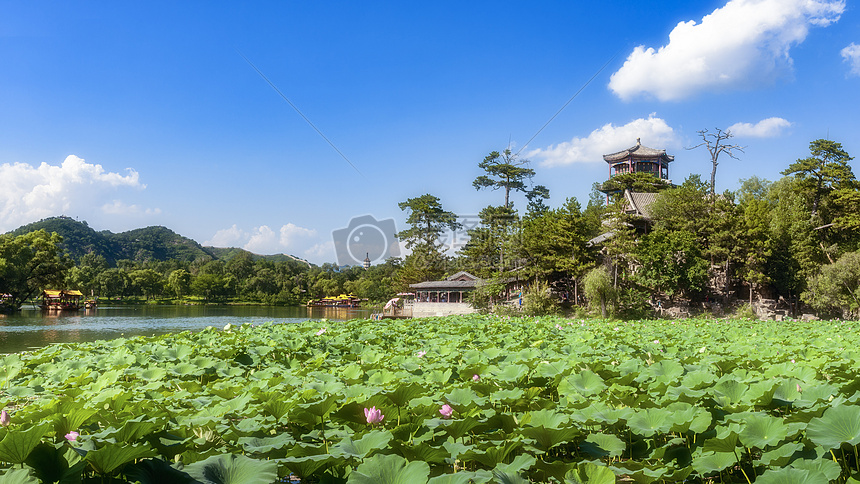 承德避暑山庄的松涛阁荷花池图片