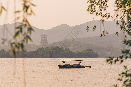 西湖风景区杭州西湖清晨背景