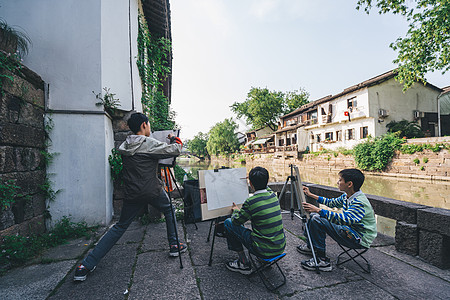 临摹建筑素材杭州小河直街临摹的学生背景