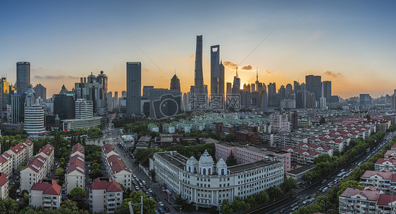 上海浦东陆家嘴日落全景图图片