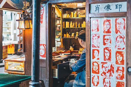 城市街景杭州清河坊街复古小店背景