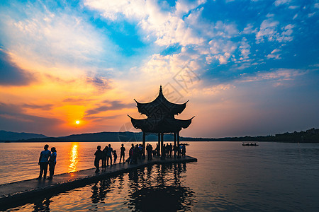 西湖背景杭州西湖聚贤亭背景