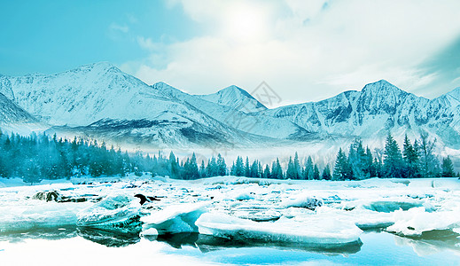 蓝色浪漫冬天冰雪banner背景设计图片