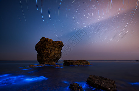 星空星轨银河荧光海高清图片