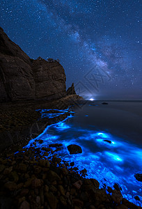 星空星轨银河荧光海背景图片