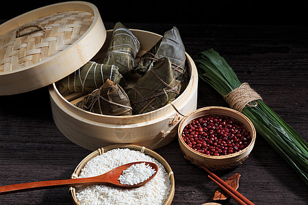 端午节美食粽子食材背景图片