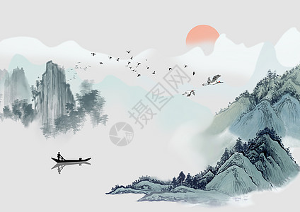 中国水墨风山水画图片