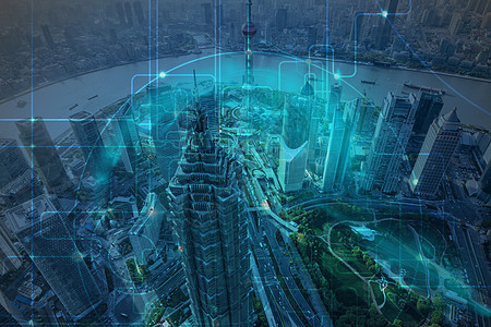 俯视城市商务科技背景图片