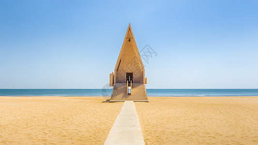 沙滩蓝天治愈系之阿那亚教堂背景